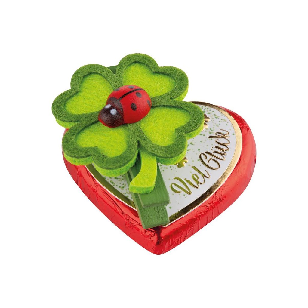 Cœur en praliné " Viel Glück ", décor en feutrine